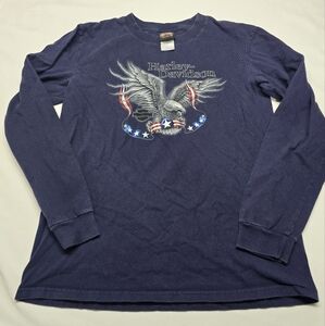 Harley-Davidson Blue Long Sleeve Tee with Eagle Graphic Augusta GA